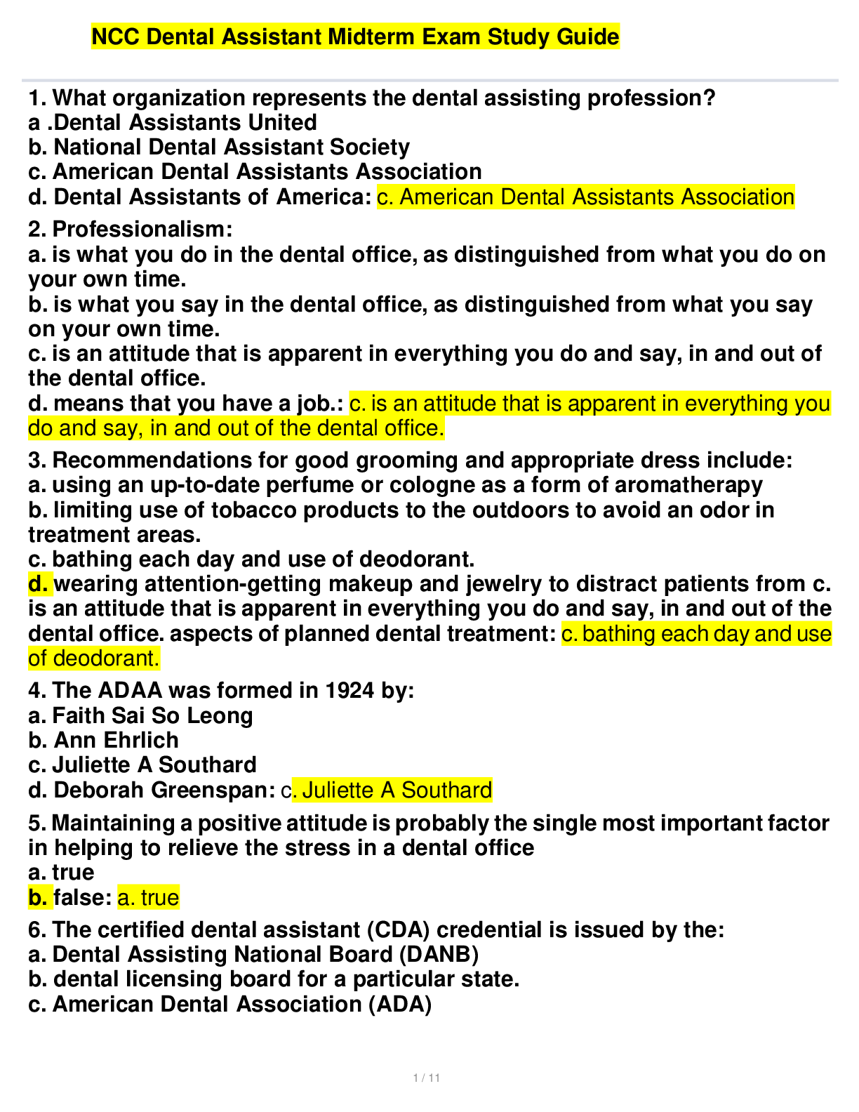 Preview image for NCC Dental Assistant Midterm Exam Study Guide